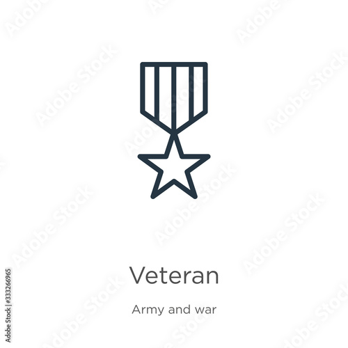 Veteran icon. Thin linear veteran outline icon isolated on white background from army and war collection. Line vector sign, symbol for web and mobile photo
