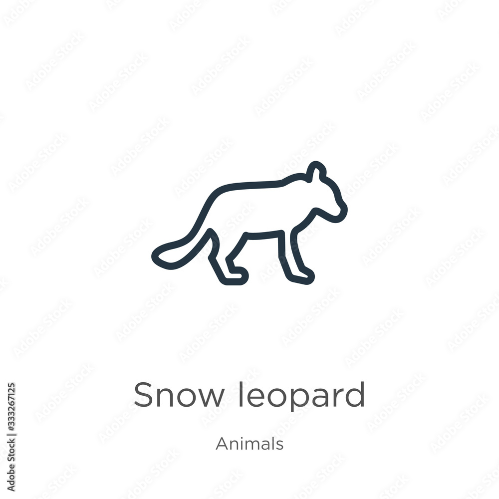 Snow leopard icon. Thin linear snow leopard outline icon isolated on white background from animals collection. Line vector sign, symbol for web and mobile