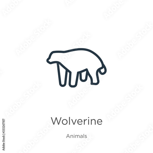 Wolverine icon. Thin linear wolverine outline icon isolated on white background from animals collection. Line vector sign, symbol for web and mobile