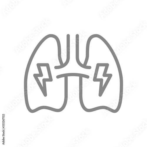 Lungs with acute pain line icon. Danger of lung disease symbol