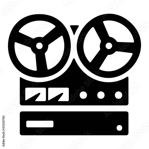 Vintage reel tape recorder icon. Retro stereo recorder symbol.