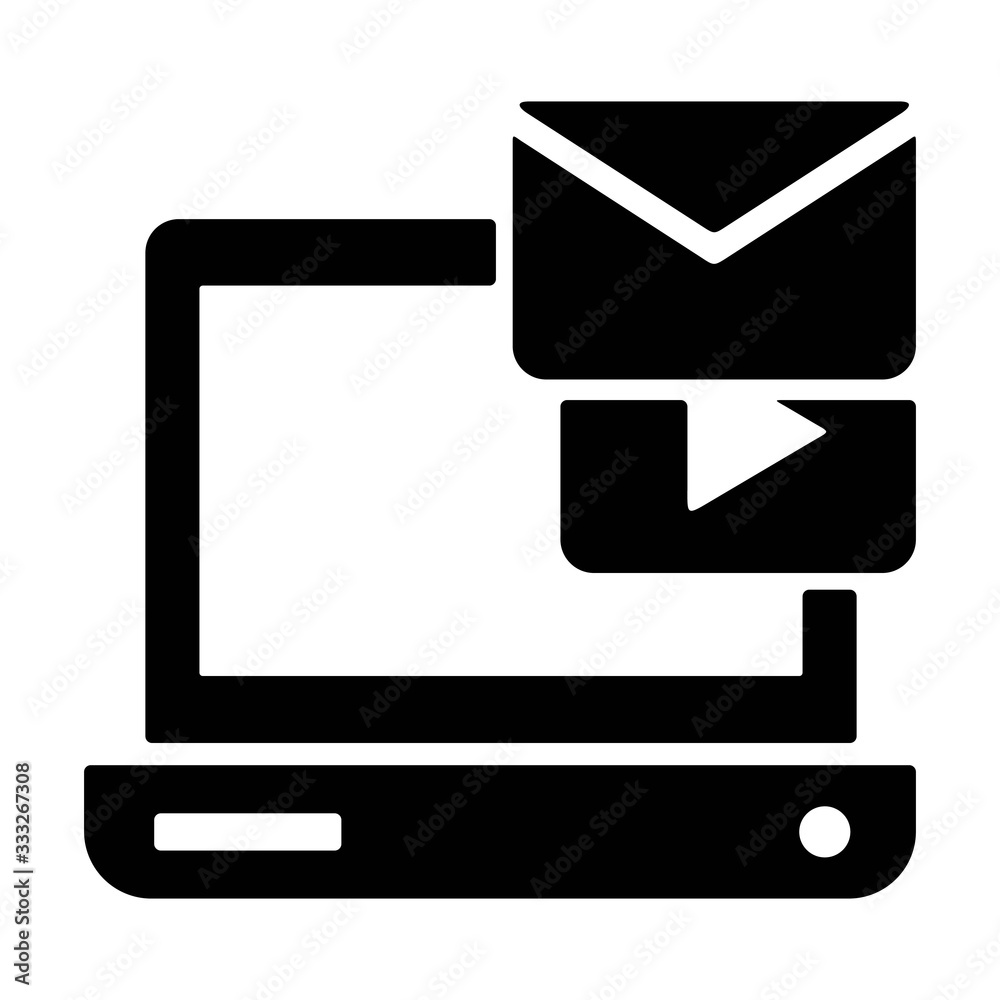 Laptop with envelope sign. Email sending icon illustration. Receiving message symbol. Laptop with envelope sign. Email sending icon illustration. Receiving message symbol.