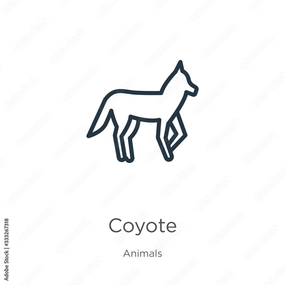 Coyote icon. Thin linear coyote outline icon isolated on white background from animals collection. Line vector sign, symbol for web and mobile Coyote icon. Thin linear coyote outline icon isolated on white background from animals collection. Line vector sign, symbol for web and mobile