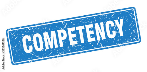competency stamp. competency vintage blue label. Sign