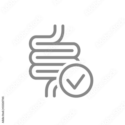 Intestine with tick checkmark line icon. Healthy internal organ symbol