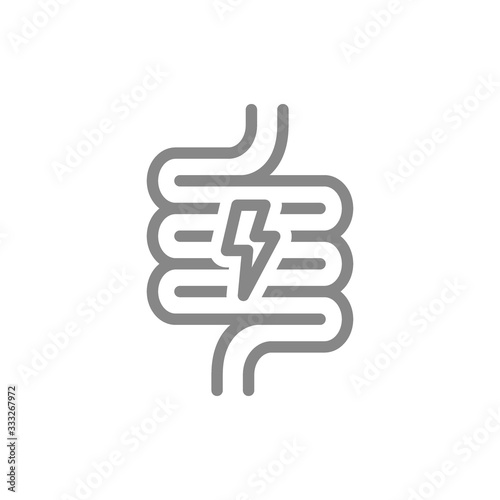 Intestine with acute pain line icon. Digestive tract disease, pain symptoms symbol