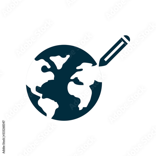 global sphere with pencil icon, silhouette style
