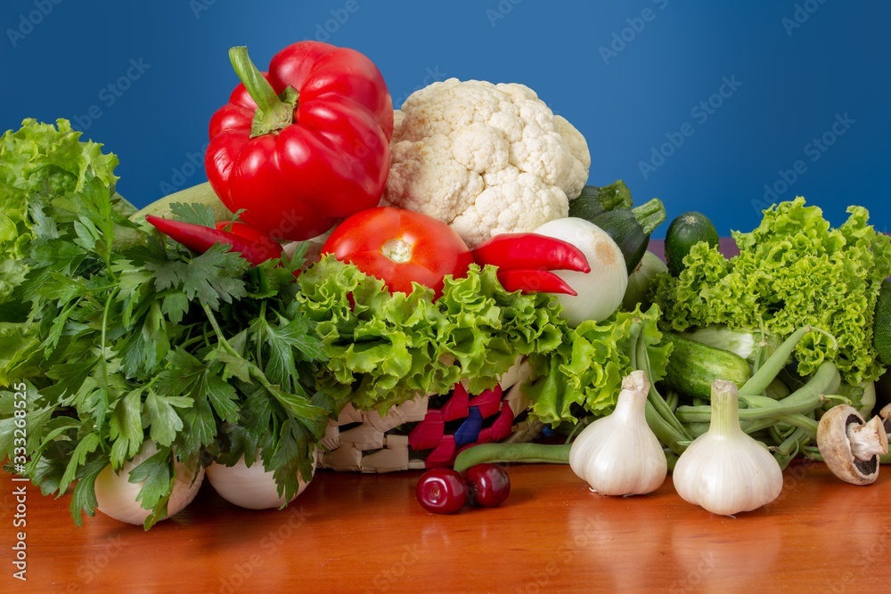 Vegetable set food on wooden background, collection. Vegetable set food on wooden background, collection.