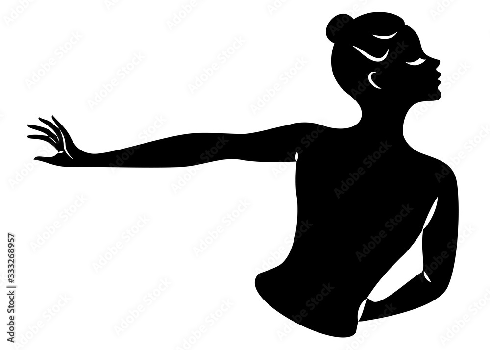 Lady silhouette. Silhouettes of the hands and head of a girl. Graceful woman. Vector illustration