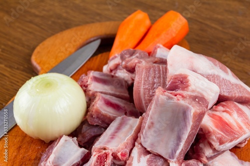 Raw food pork meat cooking,...