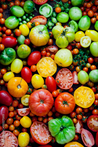 Fresh organic red  green and yellow tomatoes