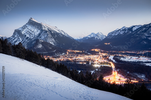 Night in the town of Banff, Banff National Park, Canadian Rockies, Alberta, Canada