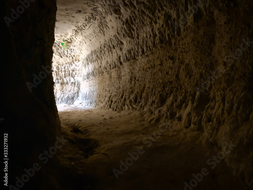 The interior of a cave carved out of the sandstone.