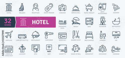 Hotel Icons Pack. Thin line icons set. Flaticon collection set. Simple vector icons