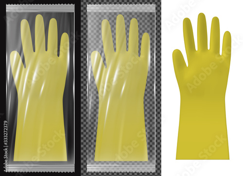 Disposable  plastic or nitrile gloves in transparent packaging