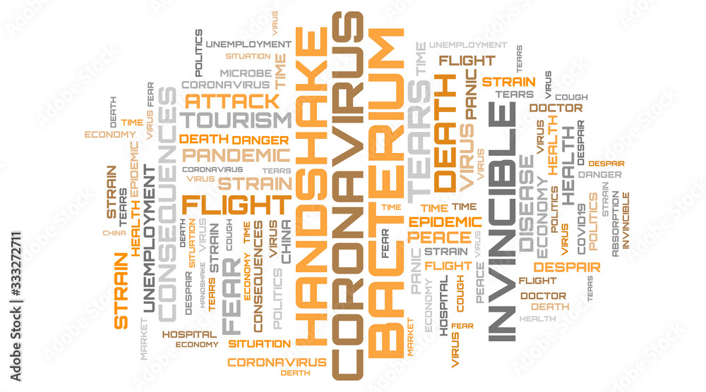 Virus text brown word cloud on white background