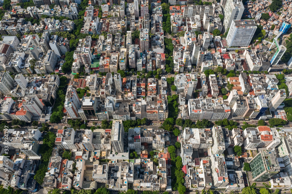 Aerial, high altitude shot of a large city