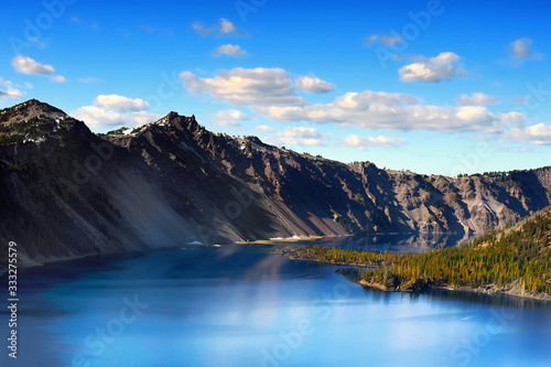 Blue crater lake in the mountains 