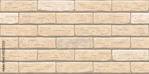 Brick wall seamless pattern background. Horizontal old seamless brown brick texture background. Beige, light cartoon interior brick wall vector texture pattern illustration.