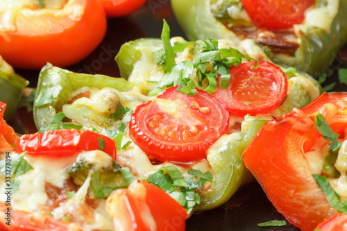 Roasted bell pepper with cheese, herbs and vegetables