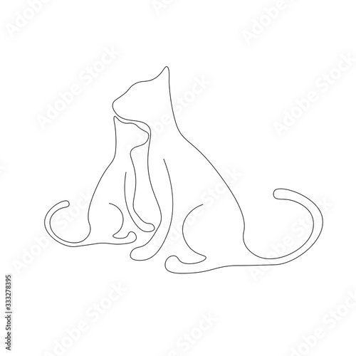 Cats family line drawing. Cute animal vector illustration.