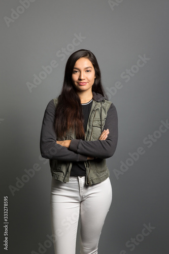 Studio portrait of a young woman contemplating