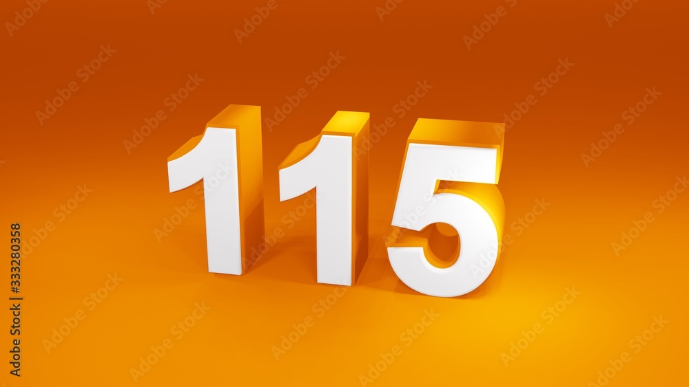 Number 115 in white on orange gradient background, isolated number 3d render Number 115 in white on orange gradient background, isolated number 3d render