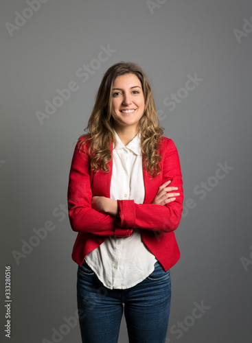 Studio portrait of a happy young woman