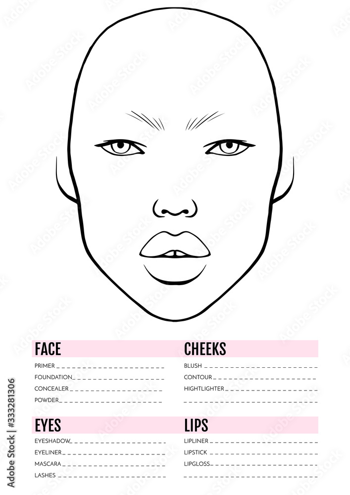 Face chart Blank. Makeup Artist Vector template. Face chart Blank. Makeup Artist Vector template.