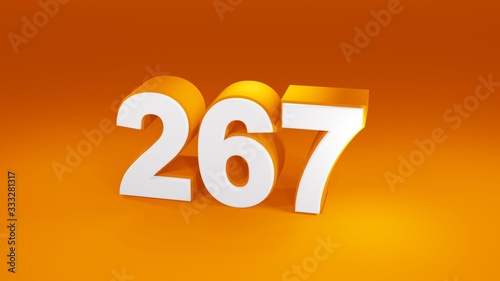 Number 267 in white on orange gradient background, isolated number 3d render