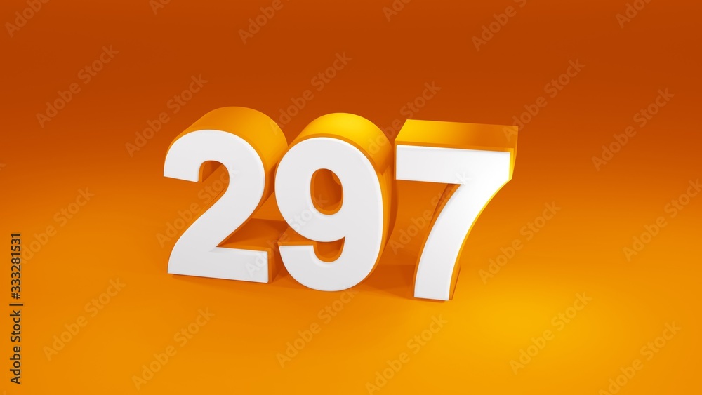 Number 297 in white on orange gradient background, isolated number 3d render Number 297 in white on orange gradient background, isolated number 3d render
