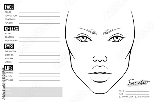 Face chart Blank. Makeup Artist Vector template.