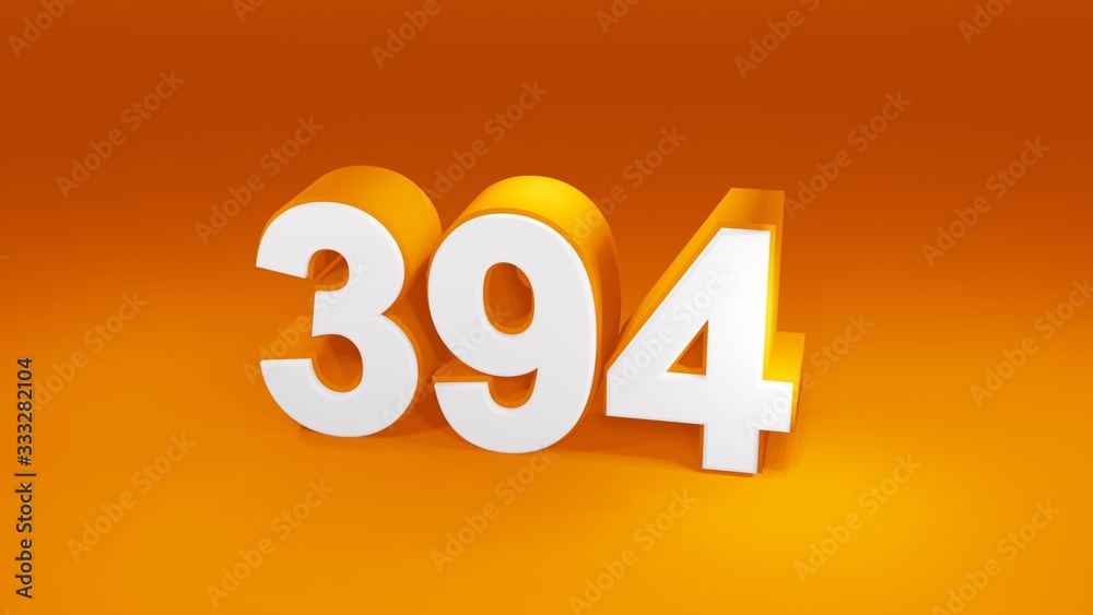 Number 394 in white on orange gradient background, isolated number 3d render Number 394 in white on orange gradient background, isolated number 3d render