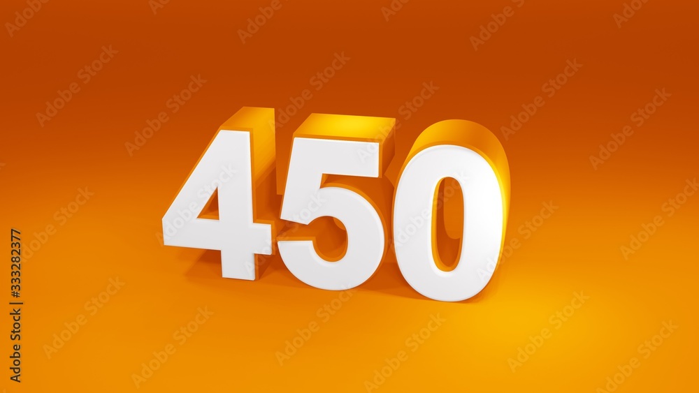 Number 450 in white on orange gradient background, isolated number 3d render Number 450 in white on orange gradient background, isolated number 3d render