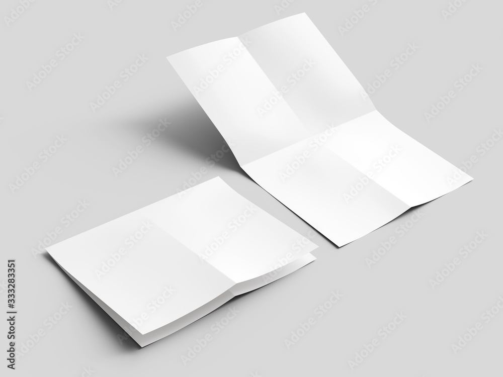 Sheet of paper folded to four. Letter or poster mockup. 3d illustration Sheet of paper folded to four. Letter or poster mockup. 3d illustration