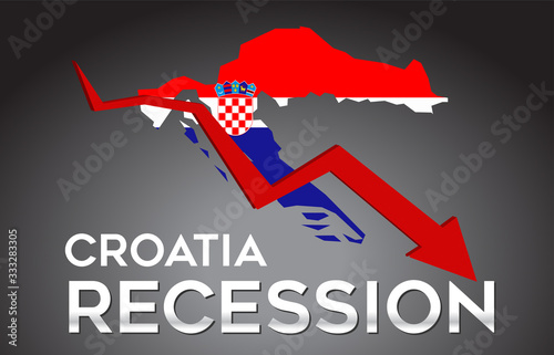 Map of Croatia Recession Economic Crisis Creative Concept with Economic Crash Arrow.