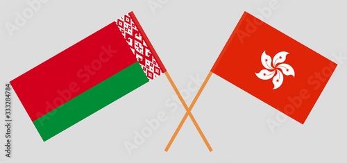 Crossed flags of Belarus and Hong Kong