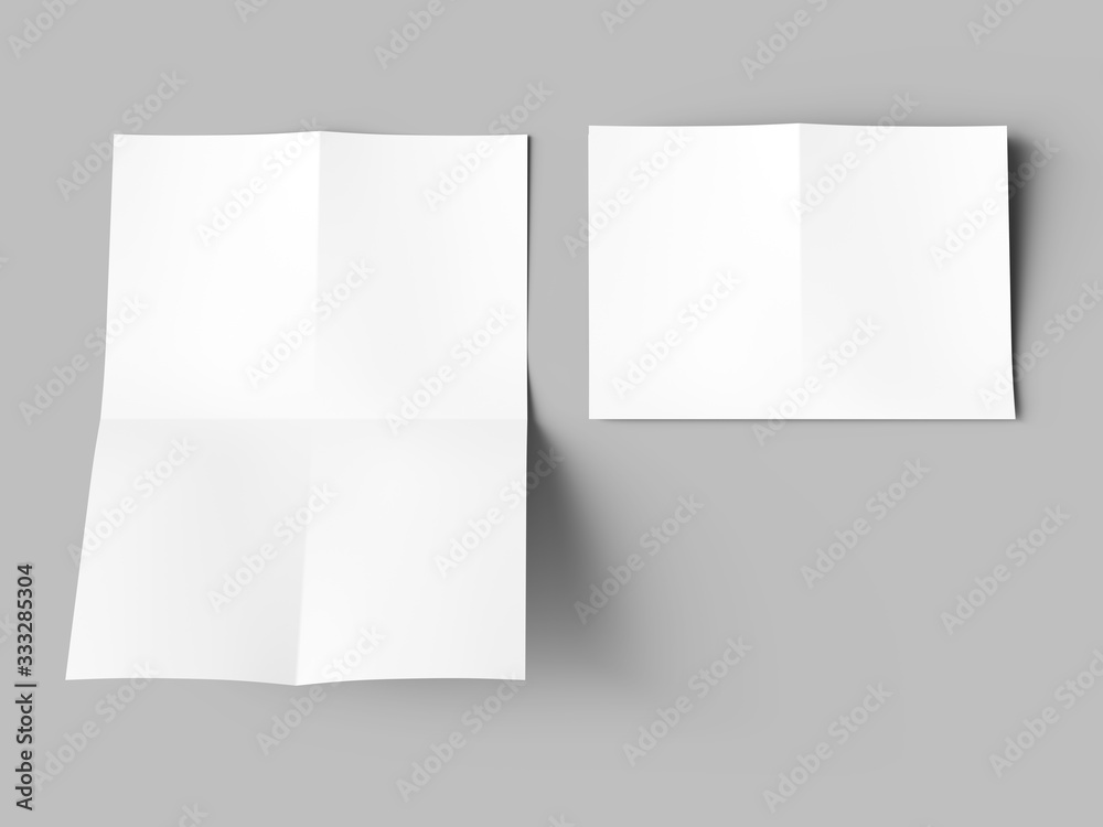 Sheet of paper folded to four. Letter or poster mockup. 3d illustration Sheet of paper folded to four. Letter or poster mockup. 3d illustration