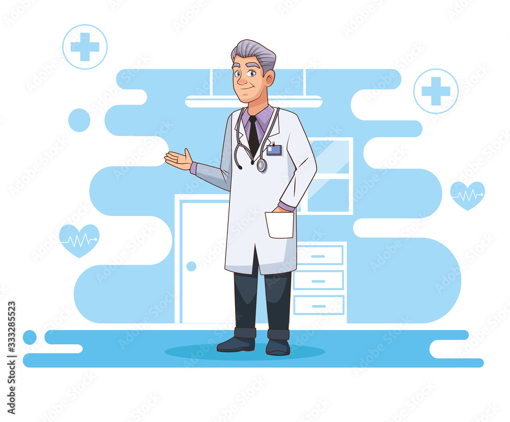 professional doctor with stethoscope character professional doctor with stethoscope character