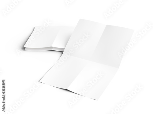 Sheet of paper folded to four. Letter or poster mockup. 3d illustration