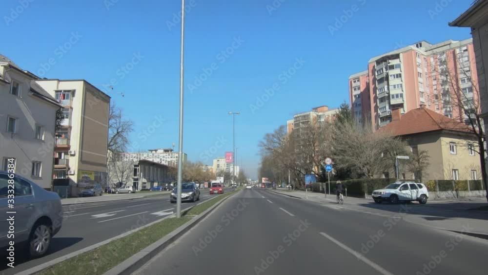 Dashboard driving view on Celovska road in Ljubljana, Slovenia during Coronavirus Covid19 lockdown Dashboard driving view on Celovska road in Ljubljana, Slovenia during Coronavirus Covid19 lockdown