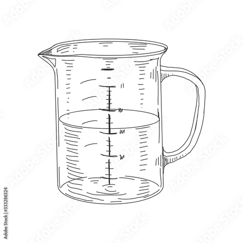 Measuring cup, retro hand drawn vector illustration.
