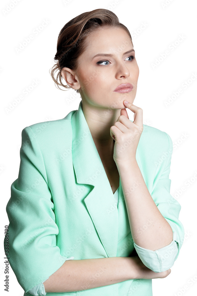 Beautiful young business woman posing isolated on white background Beautiful young business woman posing isolated on white background