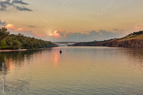 Preobrazhensky bridge over the Dnieper river in Zaporizhia, Ukraine.