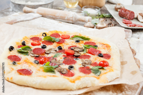 Assorted pizza with differe...