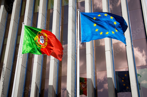 Portugal and European Union flags flying together
