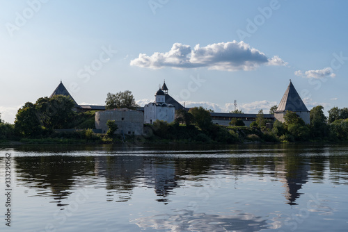 View from Volkhov river to medieval Staraya Ladoga Fortress, Leningrad region, Russia