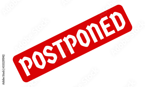 Postponed Creative Cursive handwritten Red Color lettering on white background.