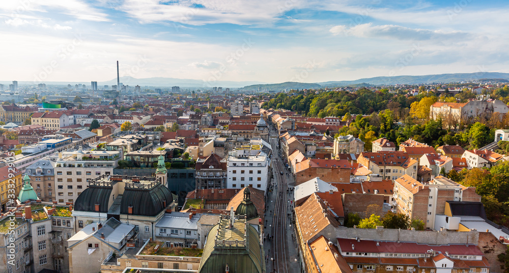 Sunset Aerial view of Zagreb town in Croatia Sunset Aerial view of Zagreb town in Croatia