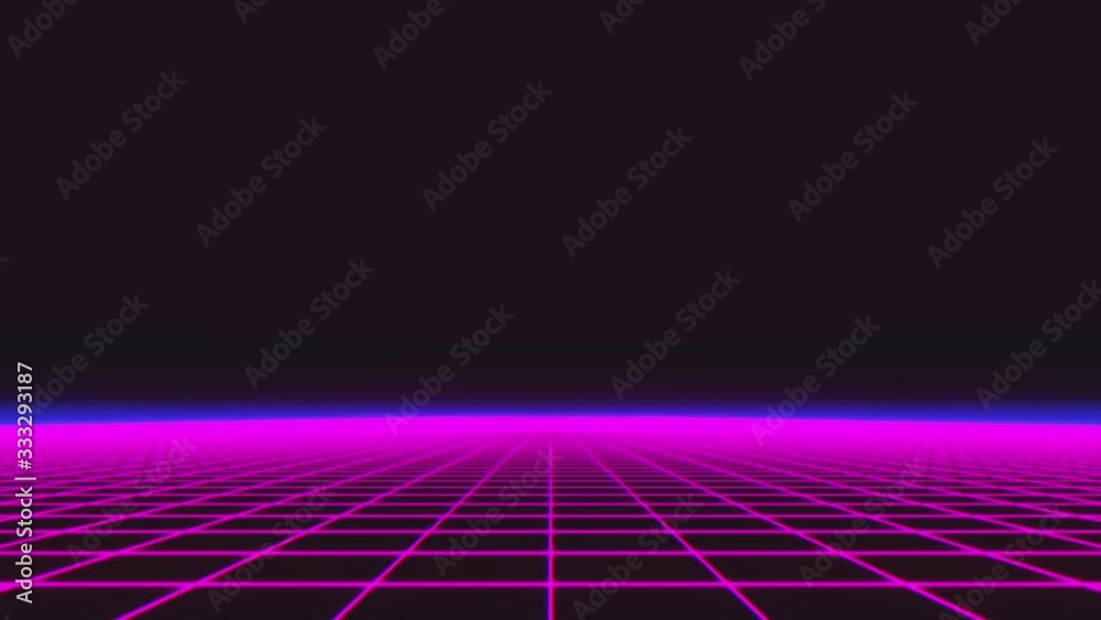 Synthwave wireframe net 1980s Retro Futurism Background 3d illustration render seamless loop